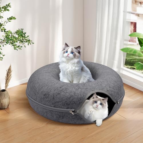 Cat Caves for Indoor Cats, Large Cat Tunnel for Multiple & Large Cats, Scratch Detachable Peekaboo Cat Cave Bed, Kitten Donut Kitty Hideaway Up to 45