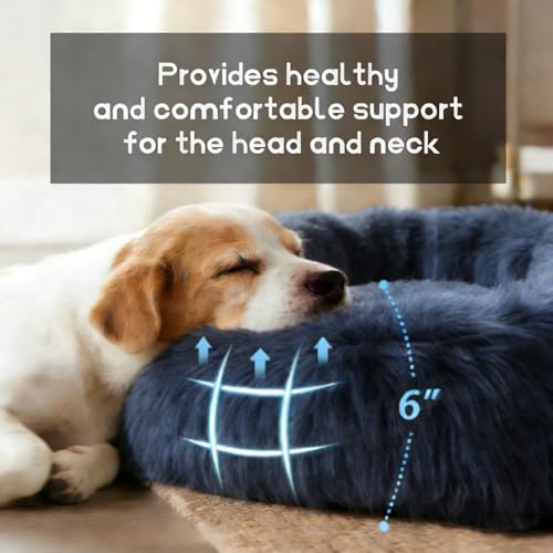 Comfort Donut Dog Bed - Ultra-Soft Pet Bed with Neck Support, 3 Sizes (Machine Washable) for Small/Medium/Large Dogs & Cats (Gray, 24''Lx24''Wx8''Th)