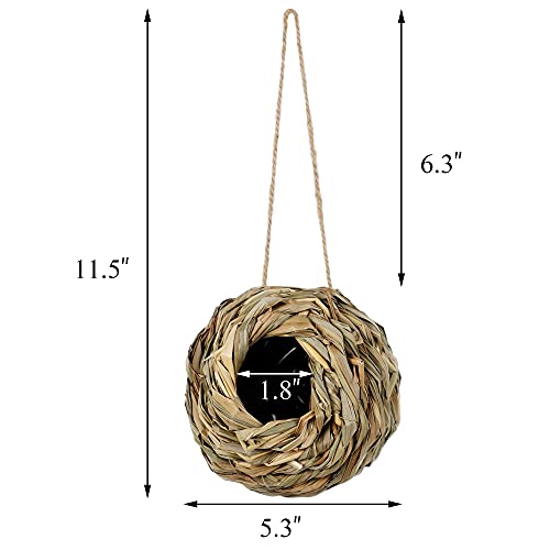 winemana 4 Pack Hanging Bird Nest House for Outside, Ball Shape, Hand Woven, Durable Sturdy, Made of Natural Grass, Perfect for Garden Patio Lawn