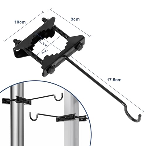 2 Pack Bird Feeder Hanger Hook, Metal Clamp-On Deck Hook for Railing Pole, Outdoor Hanging Bracket for Plant, Camping Lantern Rack, Windproof Tree