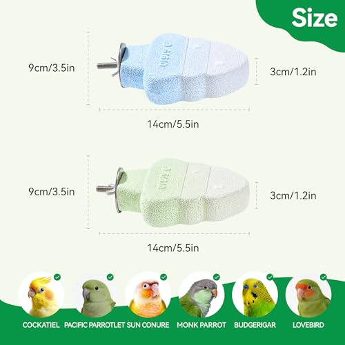 2 Pack Bird Beak Grinding Stone, Parrot Perch for Cage Volcanic Rock Mineral Bird Perch, Parrot Cage Accessories for Parakeets Budgies Cockatiels