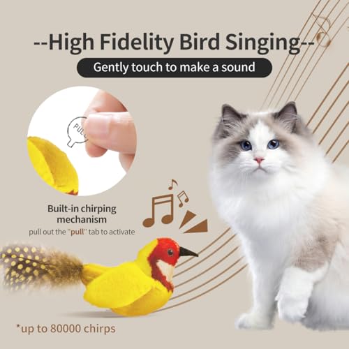 Catnip Cat Toys Satisfy Cat's Natural Hunting Instintion for Indoors Cats Feather Toys Interactive with Lifelike Chirp Sound Chirping Bird Kitten Toy