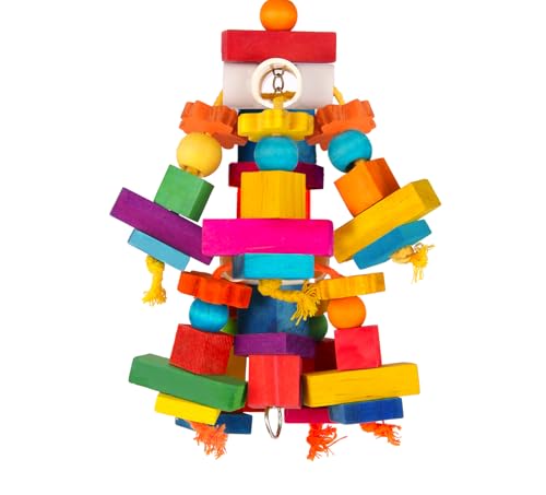 Kyouki Large Parrot Toy, Bird Toys for Cockatoos,Macaws, African Grey,  Parrots,Conures, Lovebirds, Multicolored Natural Wooden Blocks Chewing Toys