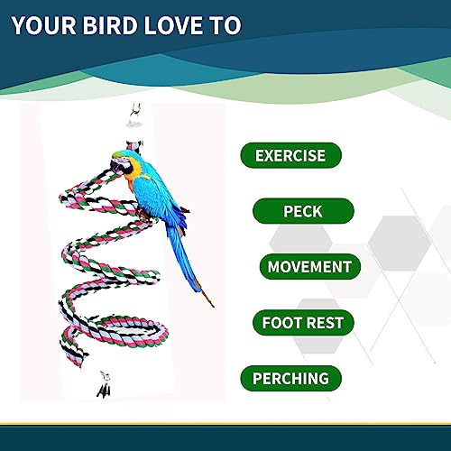 94.4inch Length Colorful Cotton Bendable Rope Perch Swing Bird Chew Toys  Parrots Cage Toys with Bell Swing Climbing Standing Bungee Bird Toys for
