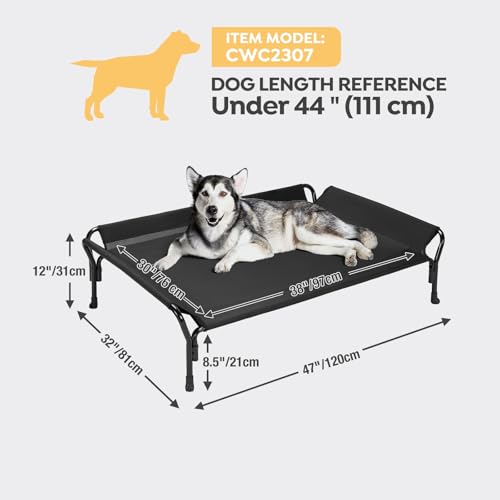 Veehoo Cooling Elevated Dog Bed, Raised Pet Cot with Guardrail & Slope Headrest, Durable & Breathable Teslin Mesh, Non-Slip Feet, Washable Dog Sofa