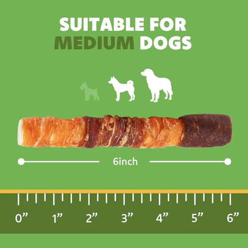 MON2SUN Dog Treats, Triple Flavor 6 Inch Chicken Liver Duck and Chicken Wrapped Rawhide Sticks, Teeth Cleaning Snacks for Medium Dogs, 17.6 oz (10