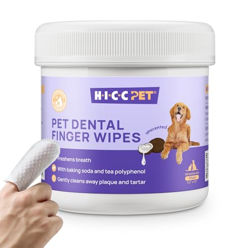 HICC Pet Teeth Cleaning Wipes for Dogs & Cats, Vet-Recommended Remove Bad Breath & Plaque & Tartar Buildup, Dog Tooth Brushing Kit, Dog Breath