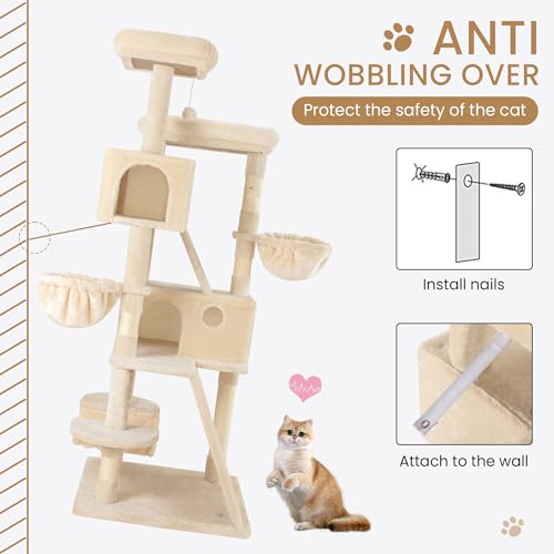 SHA CERLIN 65in Larger Cat Tree Tower Condo for Indoor Kitties/Multi-Level Furniture Activity Center with Wide Base/Cozy Plush Cat