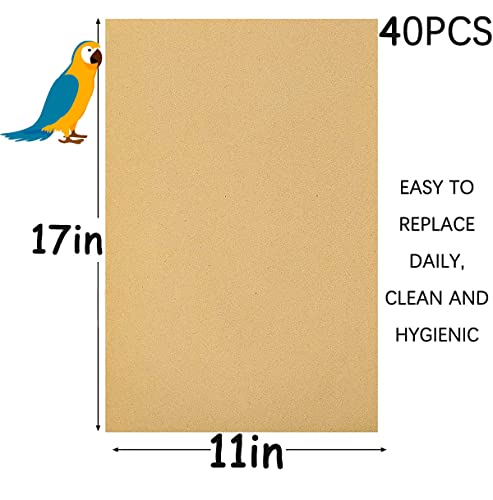 40PCS Gravel Liner Paper for Bird Cage,11x17 In Bird cage Liner Paper-Gravel Paper Special for Bird Cage in Sea Sand,Parrot Cage Sandpapers Cushion