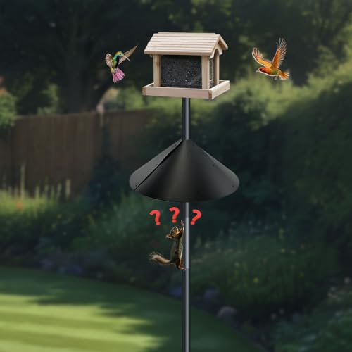 Squirrel baffle for bird feeders pole, squirrel proof cone for outdoors shepherds hook. Squirrels deterrent for bird house, large squirrel