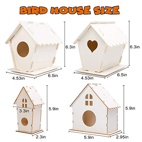 hapray 4 Pack Bird House Crafts for Kids Ages 5-8 8-12, Buildable DIY Birdhouse Kit for Children to Build, Summer Arts and Craft Projects with Paint