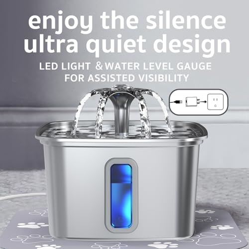 Veken Innovation Award Winner Stainless Steel Cat Water Fountain, 108oz/3.2L Automatic Pet Fountain Dog Water Dispenser with 3 Replacement Filters