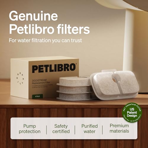 PETLIBRO 4 Packs Replacement Filters for Dockstream Cat Water Fountain PLWF105/PLWF115/PLWF005, 2 Months Set of Replacement Filters for Ultra Quiet