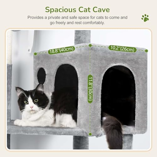 Globlazer Cat Tree Tower with Scratching Post for Indoor Cats, 53inch Tall Plush Multi-Level Cat Climbing Tower Condo House with Large Hammock
