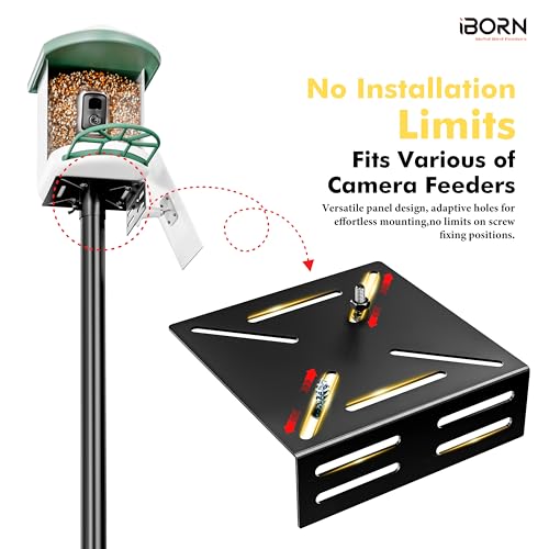iBorn Camera Bird Feeder Pole 3in1 Compatible Bird Feeder Poles for Outdoors Heavy Duty,63inch Adjustable Height Bird House Pole Mount Kit Bracket