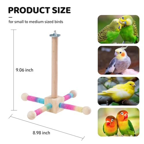 9" Hanging Bird Perch Toy for Cage, 360° Silent Free-Spin, Wooden Bird Cage Accessories, Relieve Boredom Anxiety, for Parrots, Parakeets, Cockatiels