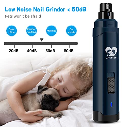 Casfuy Dog Nail Grinder Upgraded - Professional 2-Speed Whisper-Quiet Electric Pet Nail Trimmer Painless Paws Grooming & Smoothing for Small Medium