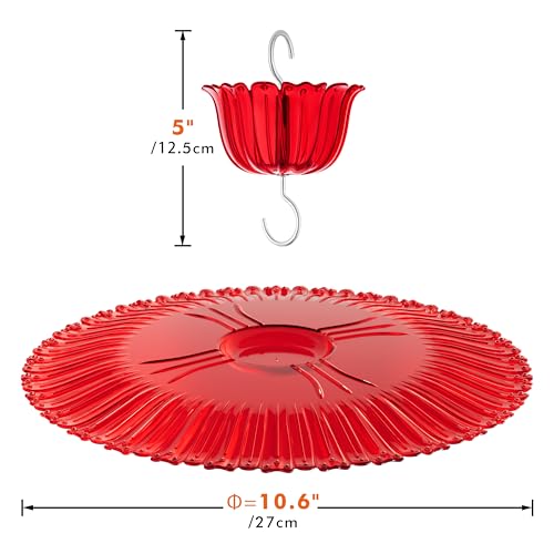 iBorn Hummingbird Feeders Sun Baffle,Ant Proof Moat Shade Cover Combo,for Hanging Bird Feeder for Outdoors Rain Guard,Red, 10.6inch