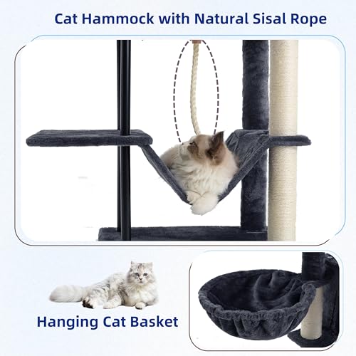 Gitelsnour Cat Tree, Cat Tower for Indoor Cats, 43.3 inch Cat Tree Tower with Sturdy Steel Tube, Hammock, Cat Condo for Small Cats and Kittens