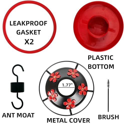 Hummingbird Feeder Base Replacement Parts Set Bottom Moat Hook Brushes and A Replacement Seal Ring Accessories Set (Black-1)