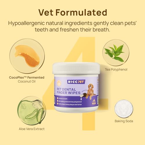 HICC Pet Teeth Cleaning Wipes for Dogs & Cats, Vet-Recommended Remove Bad Breath & Plaque & Tartar Buildup, Dog Tooth Brushing Kit, Dog Breath