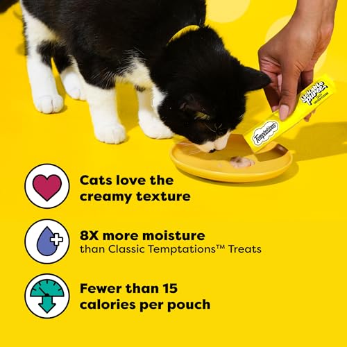 Temptations Creamy Puree Squeezable Lickable Cat Treats, Wet Cat Treats with Beef, Salmon, Chicken, and Tuna Variety Pack, 0.42 oz. Tubes, 48 Count