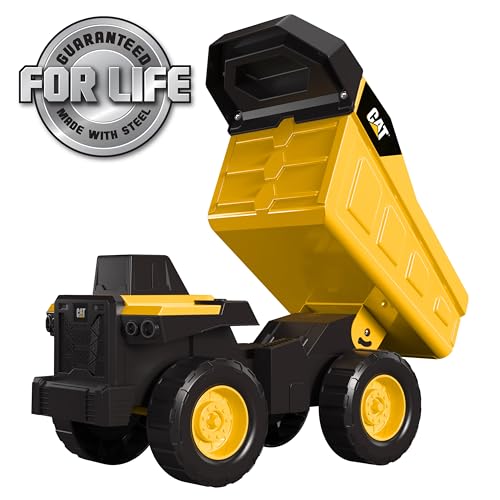 Cat Construction Toys, Real Steel Dump Truck – 12” Heavy Duty Steel Construction Toy with Realistic Working Dump Bed – Durable Vehicle for Indoor