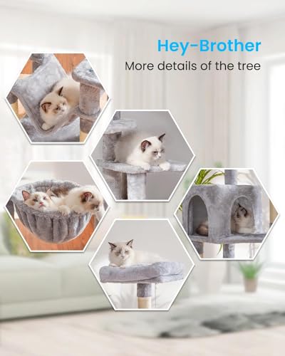 Hey-brother Cat Tree with Large Hammock, Multi-Level Cat Tower for Indoor Cats, Cat Condo with Sisal-Covered Scratching Posts and Top Perch, Light