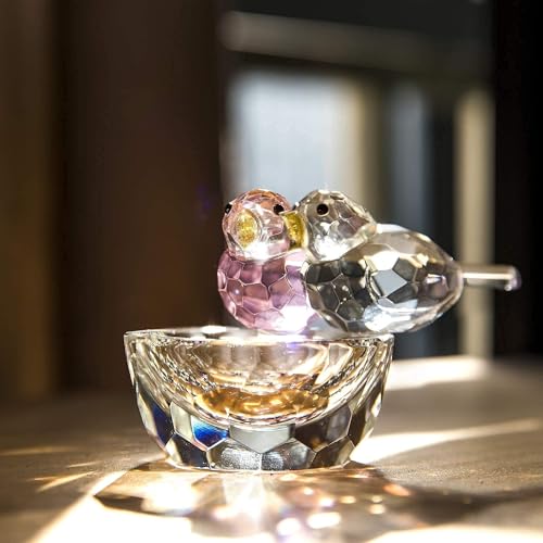 HDCRYSTALGIFTS 3.3'' Crystal Bird Figurine Collectible Art Glass Animal Figurines Table Home Decor Paperweight Valentine’s Day for Women