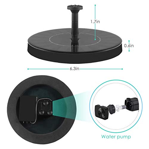 Solar Fountain Water Pump for Bird Bath, New Upgraded Mini Solar Powered Fountain Pump 1.5W Free Standing Solar Panel Kit Water Fountain for Garden