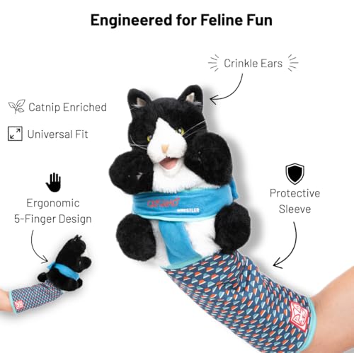 Cat Wrestling Glove Puppet – Interactive Hand Mitt with Durable Protective Sleeve and Catnip - Play & Enrichment