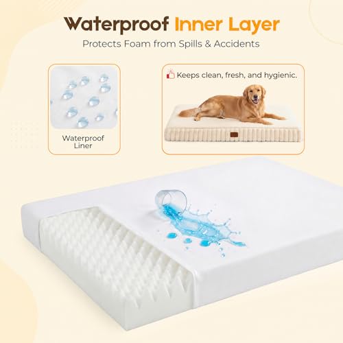 Orthopedic Dog Bed for Large Dog, Waterproof Pet Bed,Non-Slip Bottom and Egg-Crate Foam with Removable Washable Cover Crate Bed,Cream,36"x27"x3"