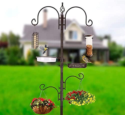 Deluxe Bird Feeding Station Kit With Multi Feeder Hanging Pole, Metal Suet Feeder, Bird Bath, Mesh Tray for Attracting Wild Birds and Planter Hanger