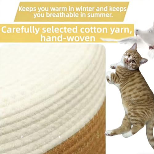 Large Stimulicat Cat Bed Rope Cotton with Cushion, Eliminates Bed Rejection Round Pet Basket, Boho Catbed for Cats Handwoven Scratchable Breathable