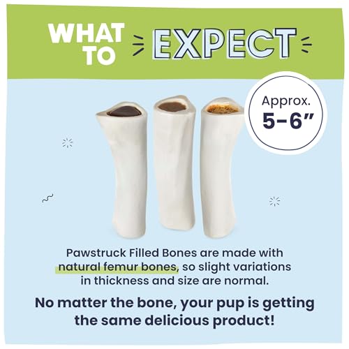 Pawstruck Large 5-6” Filled Dog Bones Variety Pack - Peanut Butter, Cheese & Bacon, Beef Flavors - Made in USA, Long Lasting Stuffed Femur Treat for