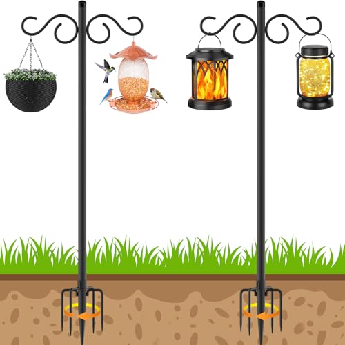 Adjustable Shepherd Hooks for Outdoor, 2 Pack 80 Inch 5 Prong Base Bird Two Sided Feeder Poles, Heavy Duty Shepherds Hook, Suitable for Garden in