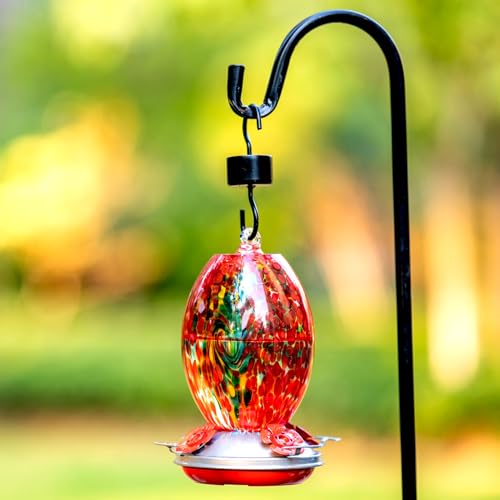 Muse Garden Glass Humming Bird Feeders for Outdoors - 27OZ Blown Glass Hummingbird Feeder - Unique Gift Mom Women Grandparents, Outdoors Hanging