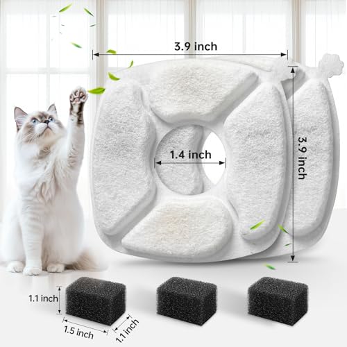 32 Pcs Cat Water Fountain Replacement Filters-16 Pack Cat Fountain Filters with 16 Pack Sponges, Enhanced Compatibility Pet Fountain Filter Fit for