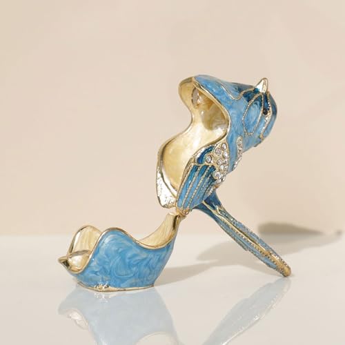 Exquisite Hand - Painted Enamel Blue Bird Trinket Box Hinged Rhinestone - Adorned Mini Jewelry Organizer for Rings & Necklaces, Ideal Classical Home