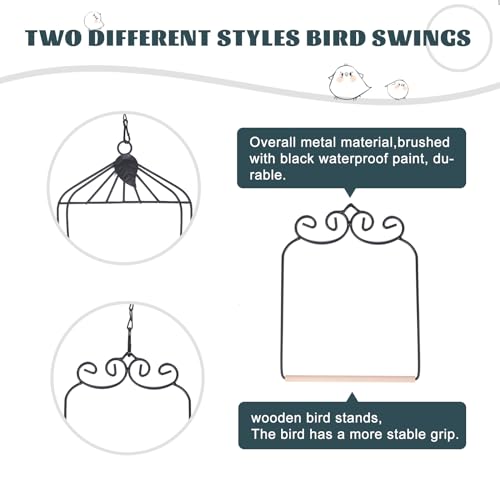 2PK Metal Frame Hummingbird Swings and Perches with Wooden Dowel Black Bird Swing Outdoor Bird Perch Humming Bird Swing