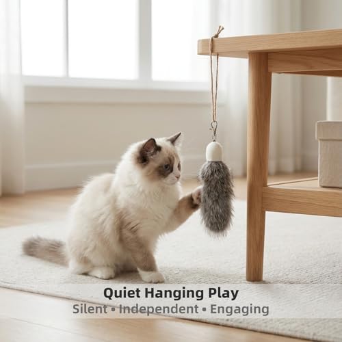 2 Pack Natural Rabbit Fur Cat Toy Refills – Silent Interactive Cat Toys for Indoor Cats, Handmade Replacement Heads with Secure Connector for Cat