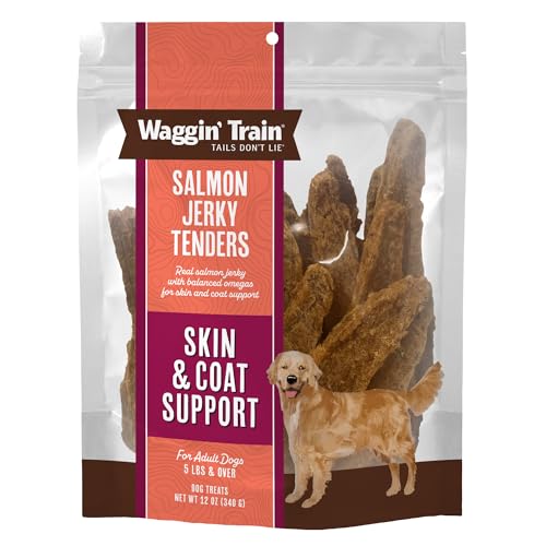 Waggin' Train Salmon Jerky Dog Treats for Skin and Coat Support, Made with 100% Real Salmon, No Grains and No Artificial Flavors or Colors, High