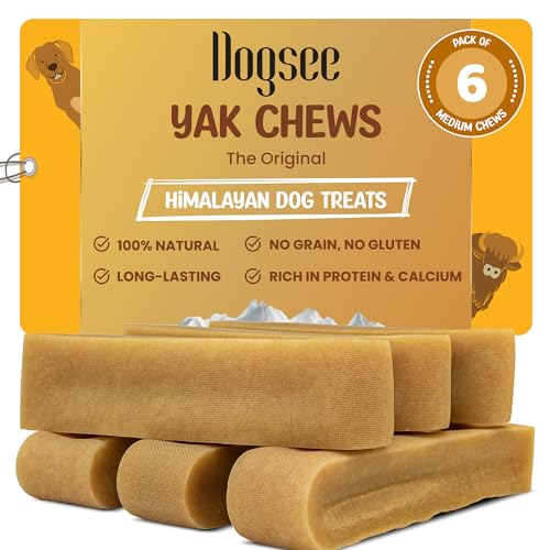 Dogsee Yak Cheese Himalayan Dog Chews 1lb (Medium - 6 Bars), 100% All Natural, 60% Protein, Dog Treats Medium Breed, Yak Chews Long Lasting for