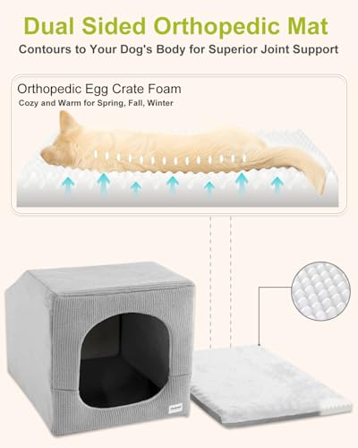 Hovicaed Indoor Dog House for Extra Large Medium Small Sized Dogs - Dog Tent with Washable Removable Cover, Pet Orthopedic Dog Cave Bed Egg-Crate
