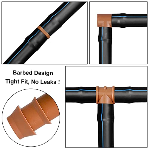 JAYEE 24P Drip Irrigation Fittings Kit for 1/2" Tubing (.600 ID), 17mm Parts- 6 Tees, 6 Couplings, 6 Elbows,6 End Cap Plugs- Barded Connectors for