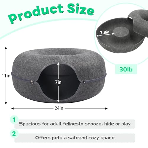 Cat Caves for Indoor Cats, Large Cat Tunnel for Multiple & Large Cats, Scratch Detachable Peekaboo Cat Cave Bed, Kitten Donut Kitty Hideaway Up to 45