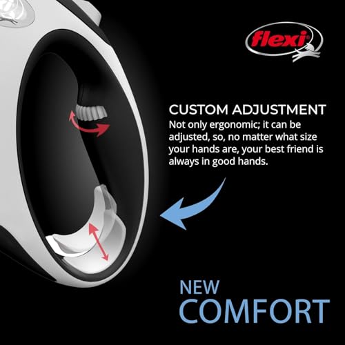 FLEXI® New Comfort Tape Retractable Dog Leash for Large Dogs Upto 110 lbs. – 26 ft., Nylon, Grey/Black| Tangle Free Pet Walking Leash with One-Handed