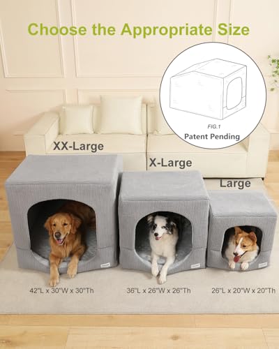 Hovicaed Indoor Dog House for Extra Large Medium Small Sized Dogs - Dog Tent with Washable Removable Cover, Pet Orthopedic Dog Cave Bed Egg-Crate