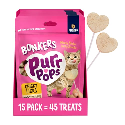 Bonkers Purrpops Freeze-Dried Chicken Flavored Lollipop Treats for Cats, 15 Pack