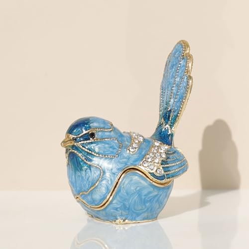 Exquisite Hand - Painted Enamel Blue Bird Trinket Box Hinged Rhinestone - Adorned Mini Jewelry Organizer for Rings & Necklaces, Ideal Classical Home